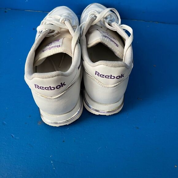Reebok Classic Shoes RB409 Women White Purple Accent Leather Sneakers Sz 10 - Picture 4 of 6